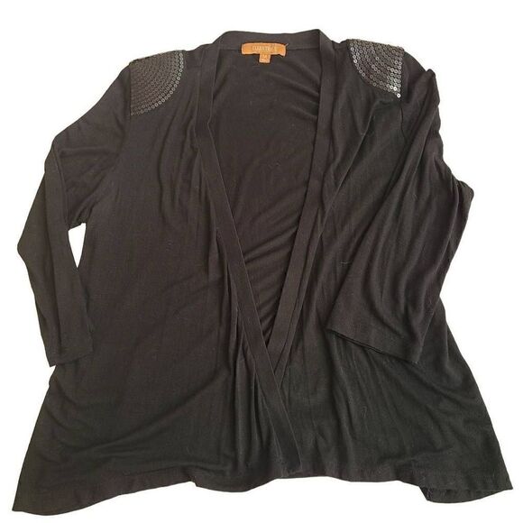 Ellen Tracy Women's Sequin Shoulder Padded Cardigan Jacket Black Medium - Picture 2 of 11